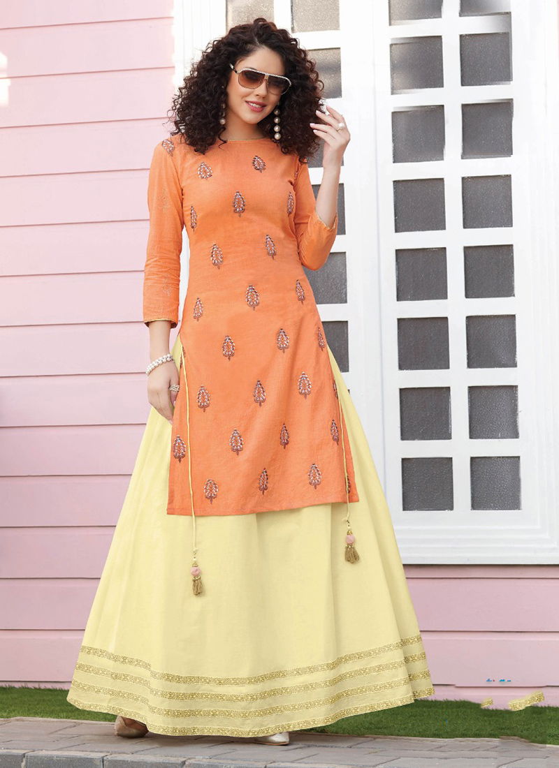 F.Label Vol 5 Designer Rayon Embroidery Work Kurti With Fancy Bottom Collection 5001-5012 